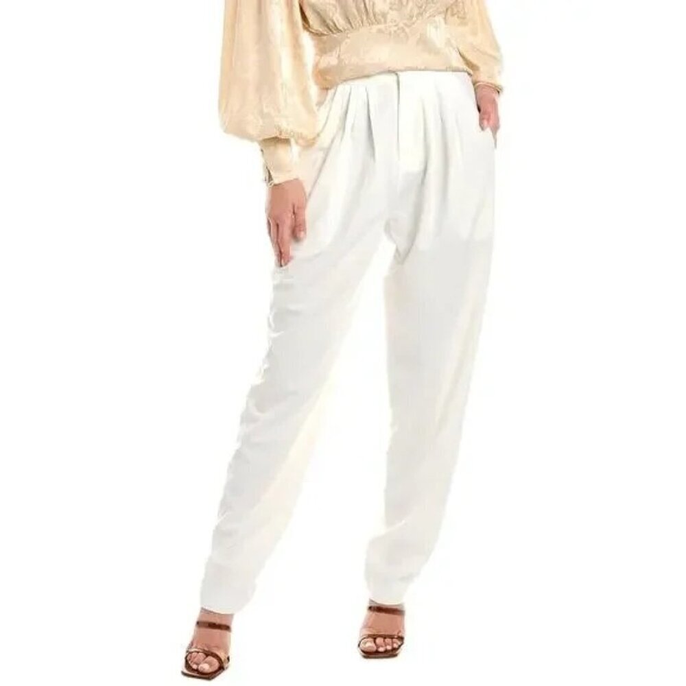 Ronny Kobo White Pants L NWT Leone Pleated $328 Lightweight Bridal Relaxed